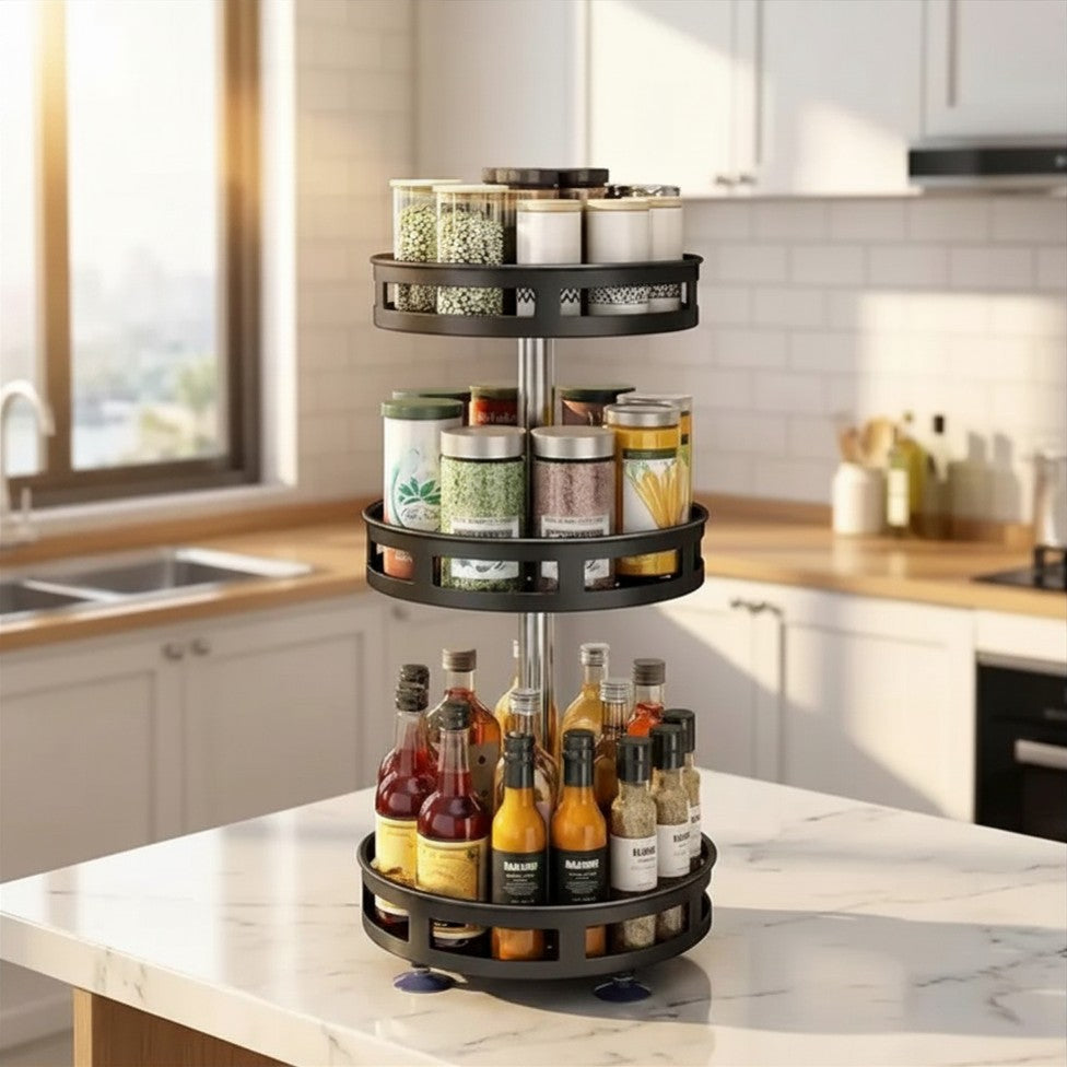 The Spindel Rack rotating kitchen spice organizer