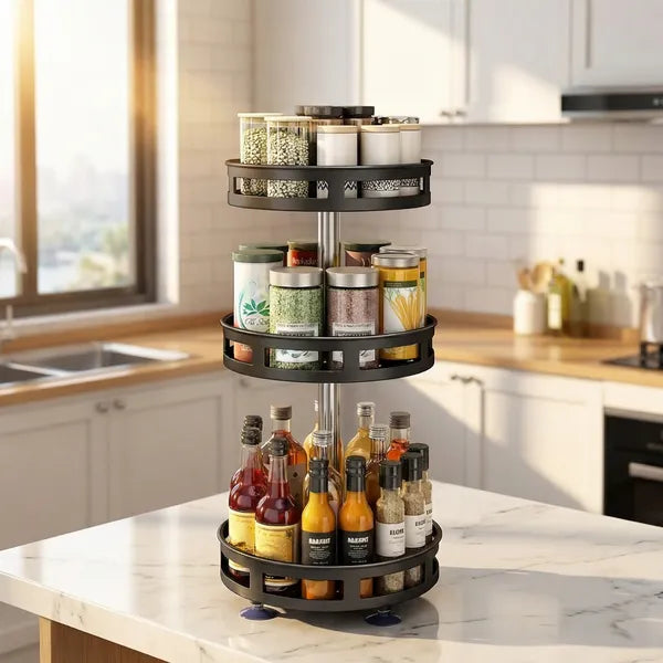 The Spindel Rack rotating kitchen spice organizer